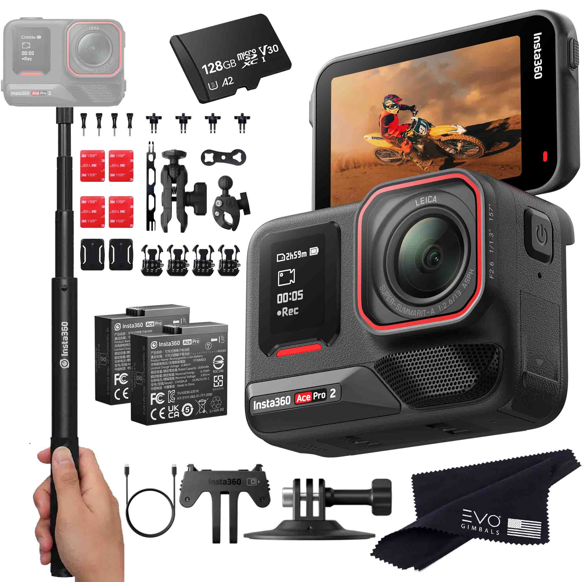 Insta360 Ace Pro 2 EVOGimbals.com 128GB Motorcycle Bundle