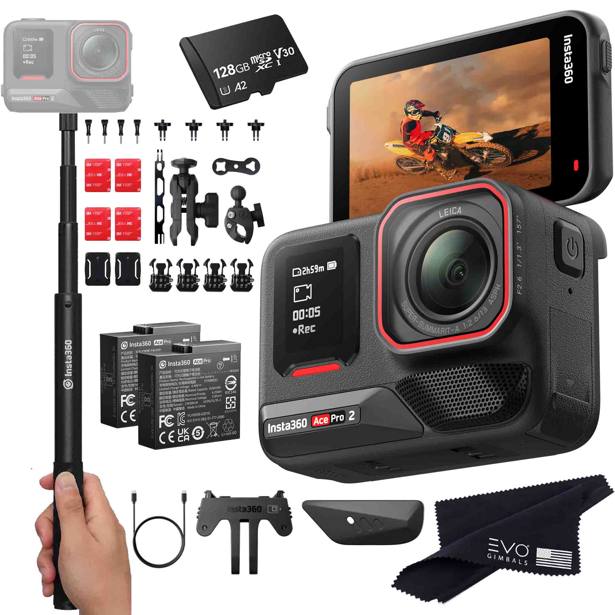 Insta360 Ace Pro 2 EVOGimbals.com 128GB Motorcycle Bundle