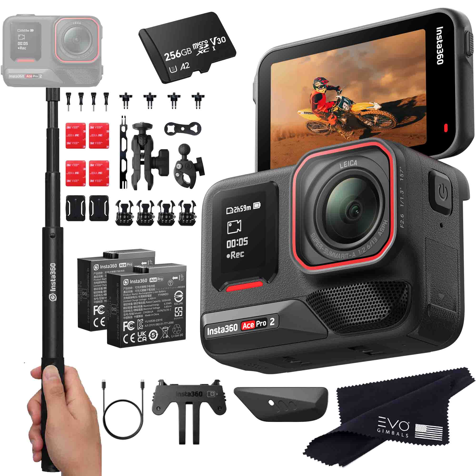 Insta360 Ace Pro 2 EVOGimbals.com 256GB Motorcycle Bundle