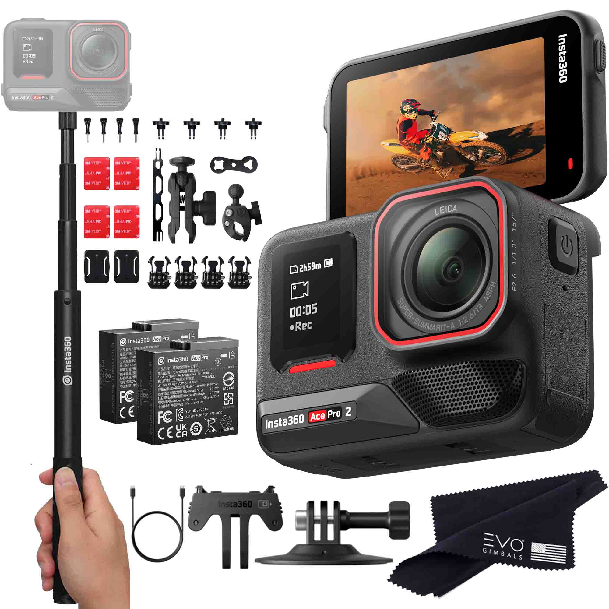 Insta360 Ace Pro 2 EVOGimbals.com No Card Motorcycle Bundle