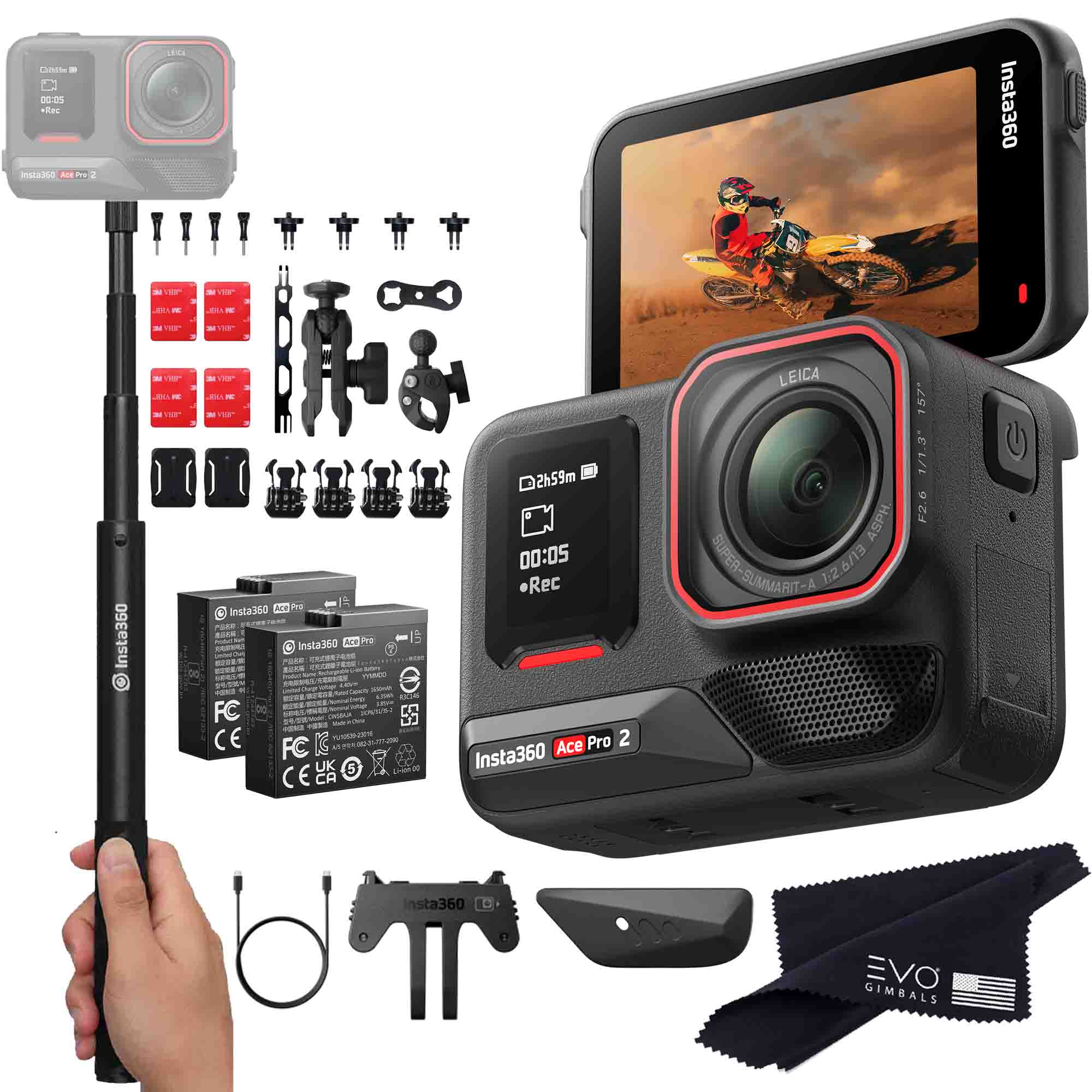 Insta360 Ace Pro 2 EVOGimbals.com No Card Motorcycle Bundle