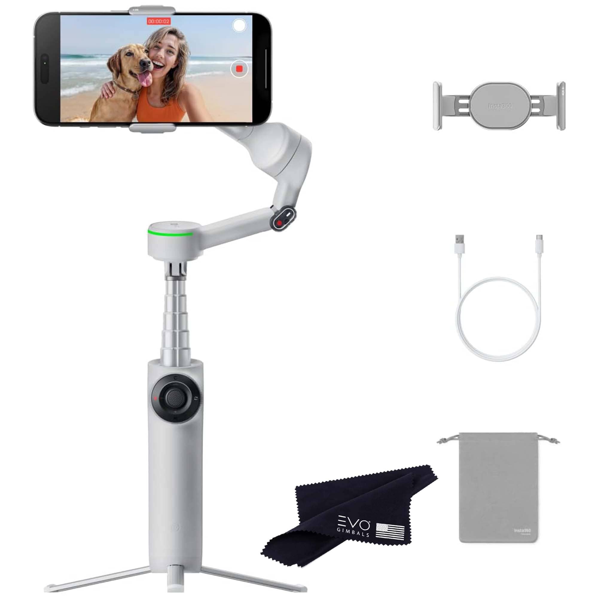 Insta360 Flow 2 Pro- AI-Powered Smartphone Stabilizer, Auto Tracking, 3-Axis Stabilization, Built-in Selfie Stick & Tripod, Portable & Foldable Gimbals EVOGimbals.com Gray