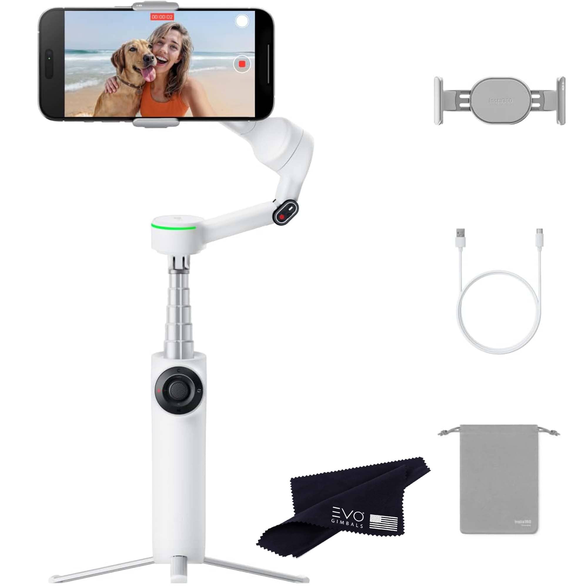 Insta360 Flow 2 Pro- AI-Powered Smartphone Stabilizer, Auto Tracking, 3-Axis Stabilization, Built-in Selfie Stick & Tripod, Portable & Foldable Gimbals EVOGimbals.com White