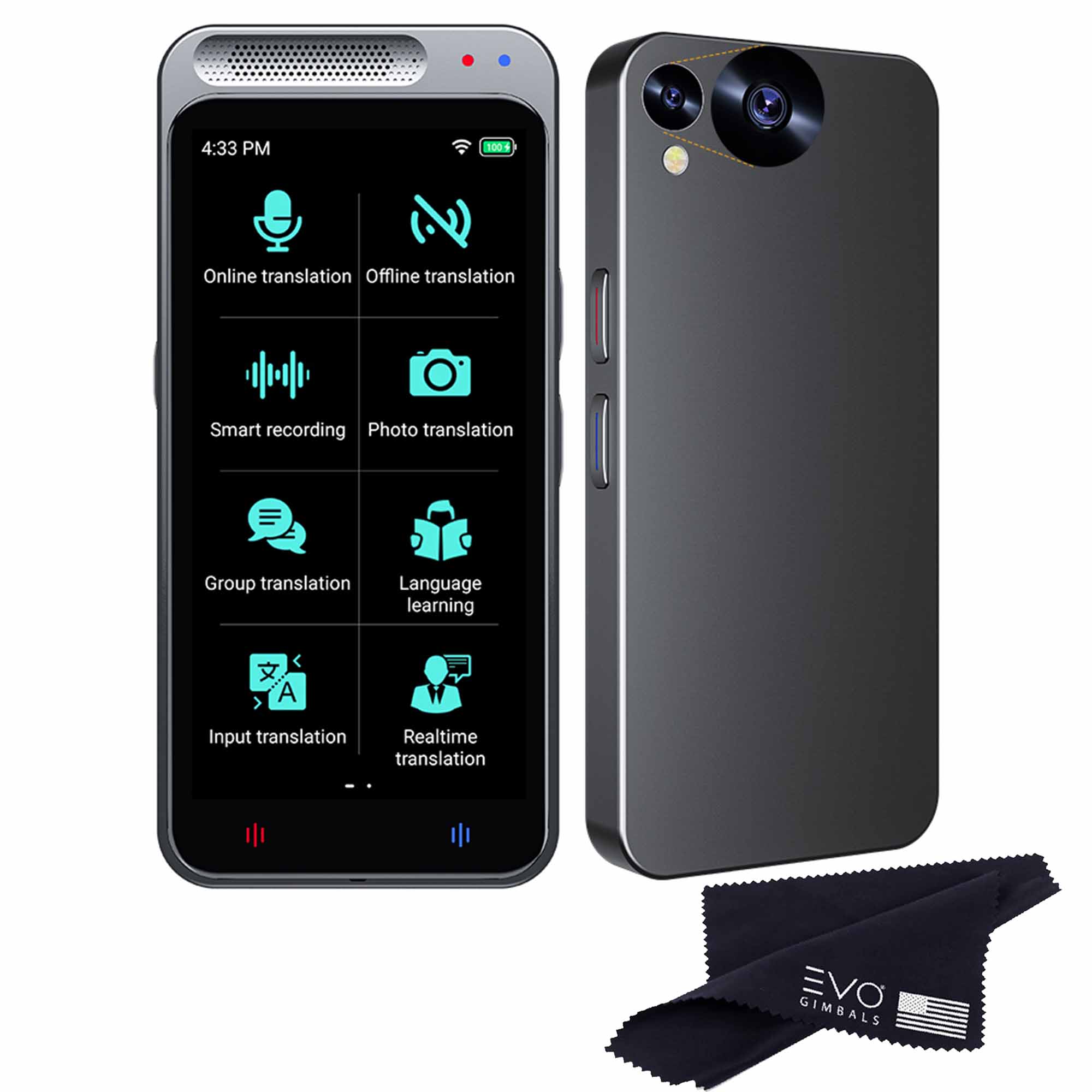 EVO Gimbals AI Translator, Small and Portable Translator Device with 138 Languages Real Time, Online and Offline Instant Two Way Voice and Photo Translation, 4” Touchscreen for Travel, Business… EVOGimbals.com
