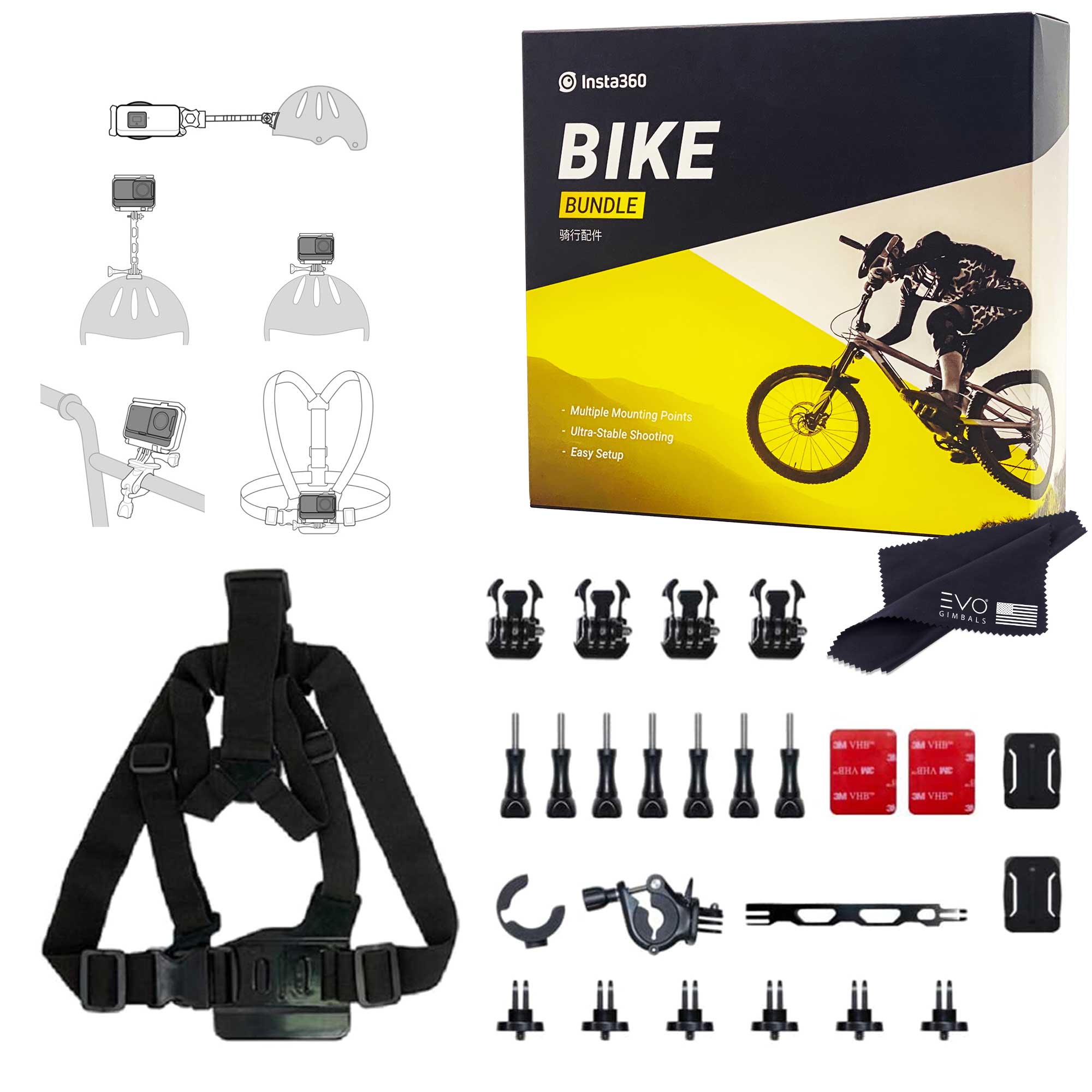 Insta360 Bike Mount Bundle with Chest Strap, Handlebar Helmet Mounts