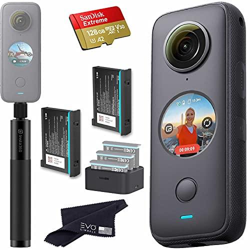Insta360 ONE X2 360 Camera Bundle Includes 2 Extra Batteries, Charger, Selfie Stick & 128GB Memory Card (5 Items) insta360
