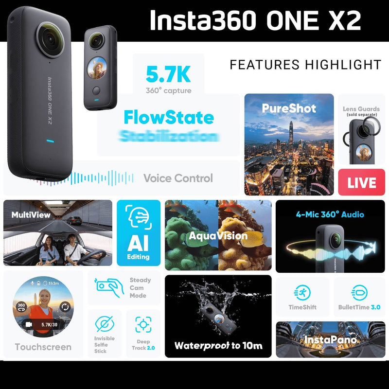 Insta360 ONE X2 Bundle with 128GB Memory Card & Invisible Selfie Stick insta360 