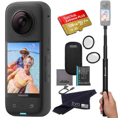 Insta360 X3 camera bundle with Invisible selfie stick, Lens guard & SD card EVOGimbals.com Selfie stick+LG+128gb 