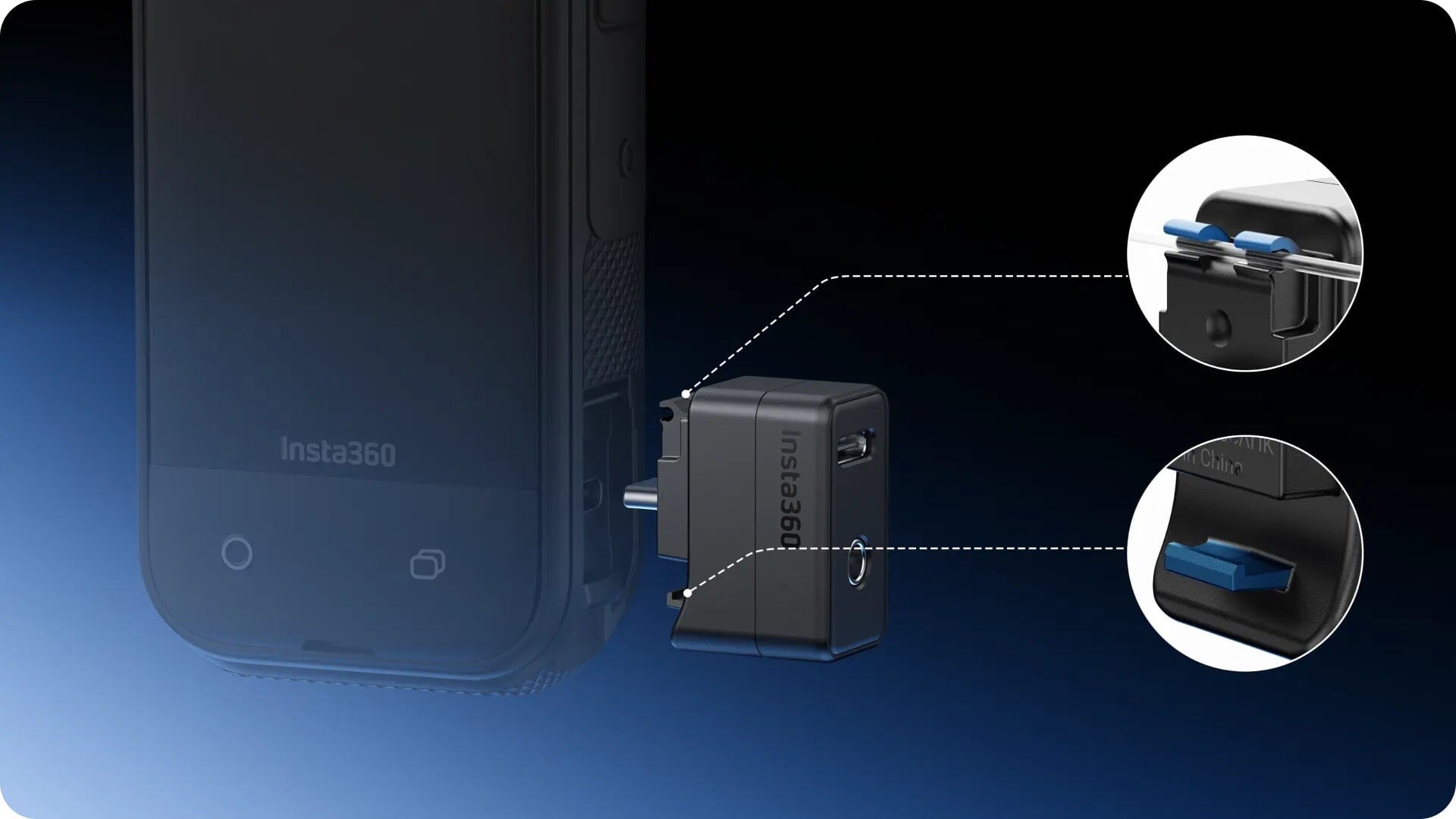 insta360 X5 Mic Adapter, External Microphone Adapter X5 Camera,Type-C and 3.5mm Audio Ports Support Charging While Recording EVOGimbals.com 