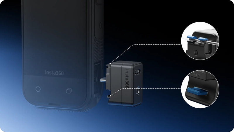 insta360 X5 Mic Adapter, External Microphone Adapter X5 Camera,Type-C and 3.5mm Audio Ports Support Charging While Recording EVOGimbals.com 