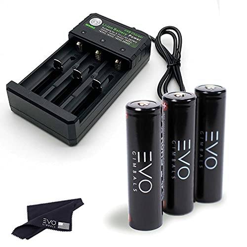 EVO Gimbals 2600mAh 3 Pack Rechargeable Batteries & Li-ION Charger Bundle for EVO RAGE3 - Works with Zhiyun Weebill S, Weebill LAB, Zhiyun Crane 2, Crane 2S, Crane 3 LAB, Crane 3S, Crane 3SE (2 Items) EVO Gimbals 