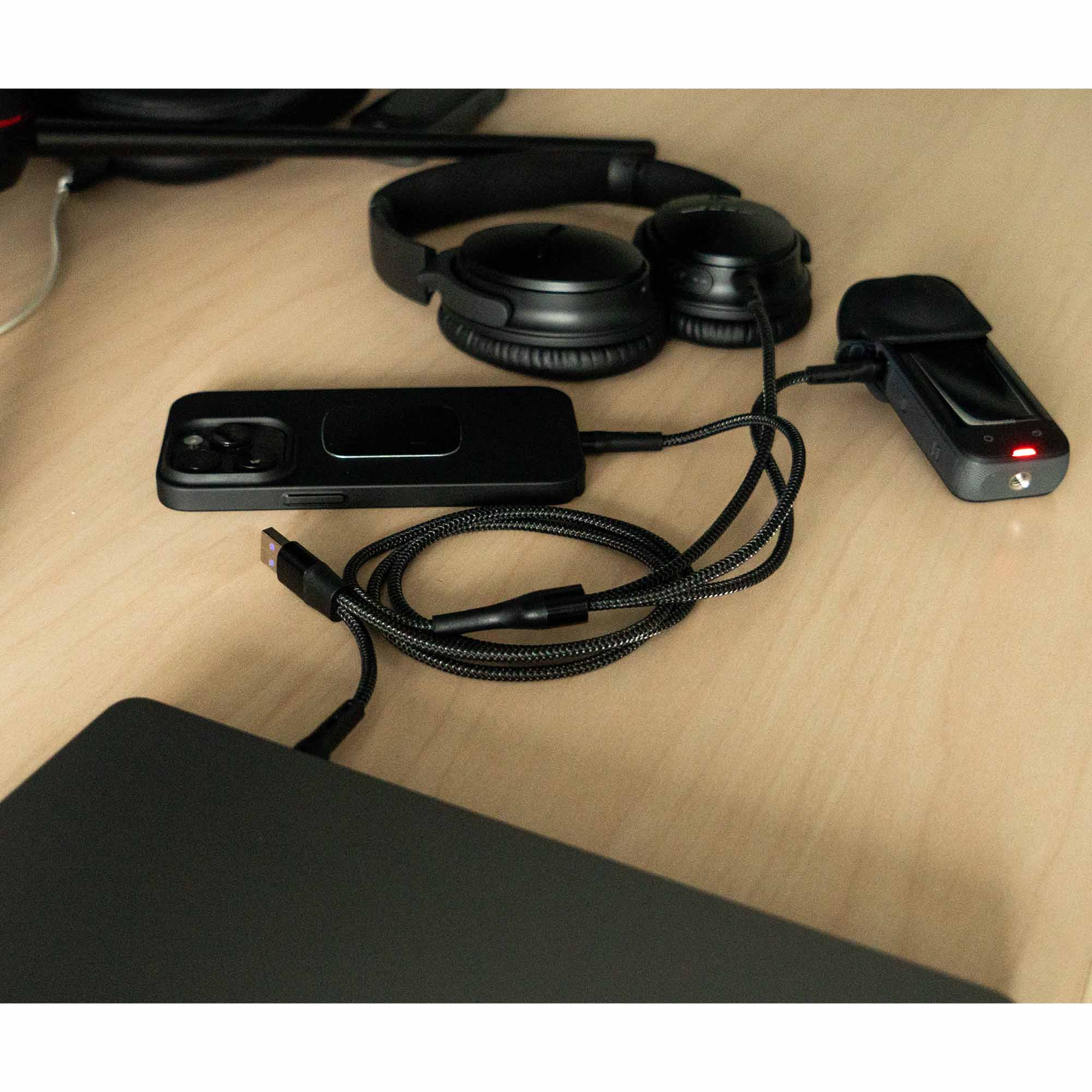 EVO Gimbals 48" Nylon Braided Multi Fast Charge Cable with USB and USB C Input and 3 in 1 Charging Options Type C/Lightning/Micro USB for Most Phones, Cameras, Tablets and Devices-(Black) EVOGimbals.com 