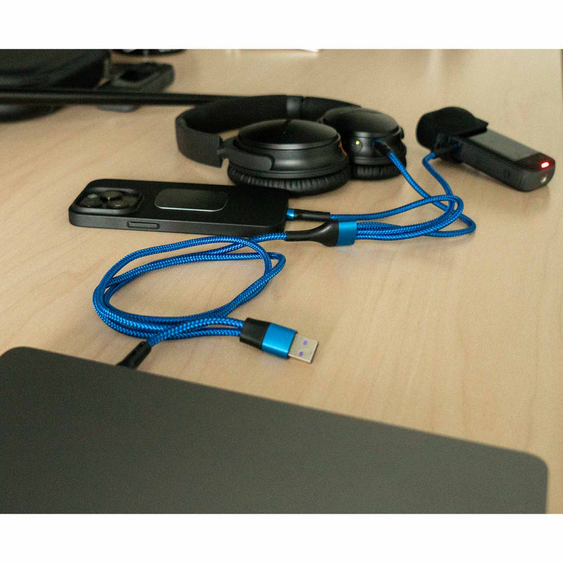 EVO Gimbals 48" Nylon Braided Multi Fast Charge Cable with USB and USB C Input and 3 in 1 Charging Options Type C/Lightning/Micro USB for Most Phones, Cameras, Tablets and Devices-(Blue) EVOGimbals.com 