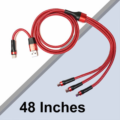 EVO Gimbals 48" Nylon Braided Multi Fast Charge Cable with USB and USB C Input and 3 in 1 Charging Options Type C/Lightning/Micro USB for Most Phones, Cameras, Tablets and Devices-(RED) EVOGimbals.com 