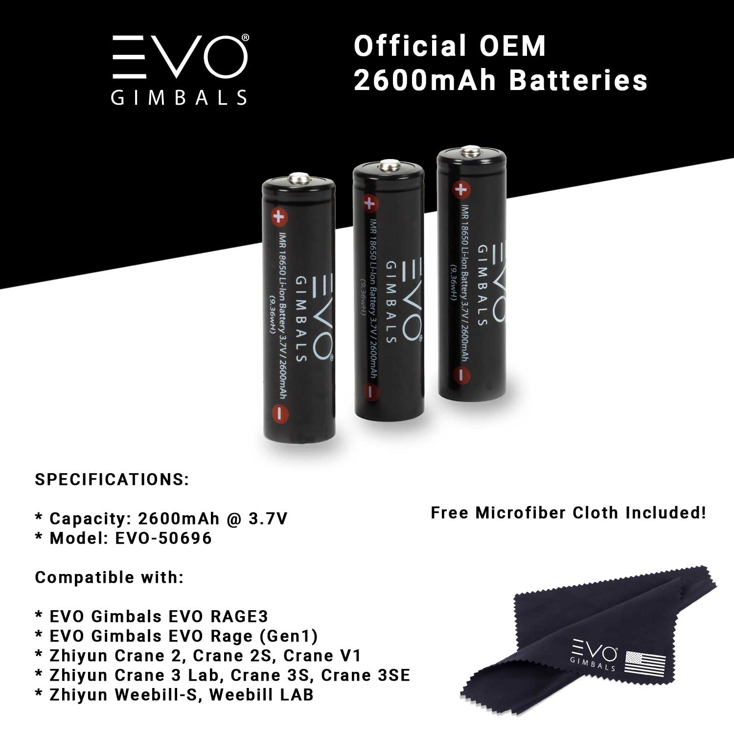 EVO Gimbals 2600mAh 18650 Rechargeable Gimbal Batteries for EVO RAGE3