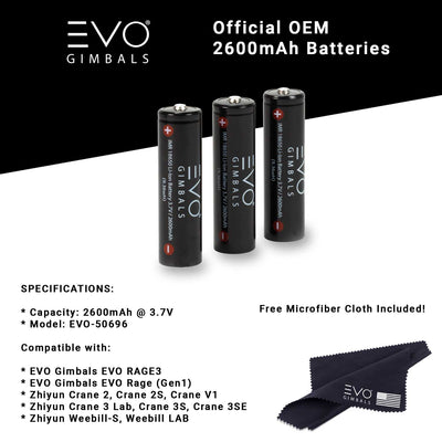 EVO Gimbals Li-Ion Batteries 2600mAh IMR-18650 HC (3 Pack) Batteries EVO Gimbals 