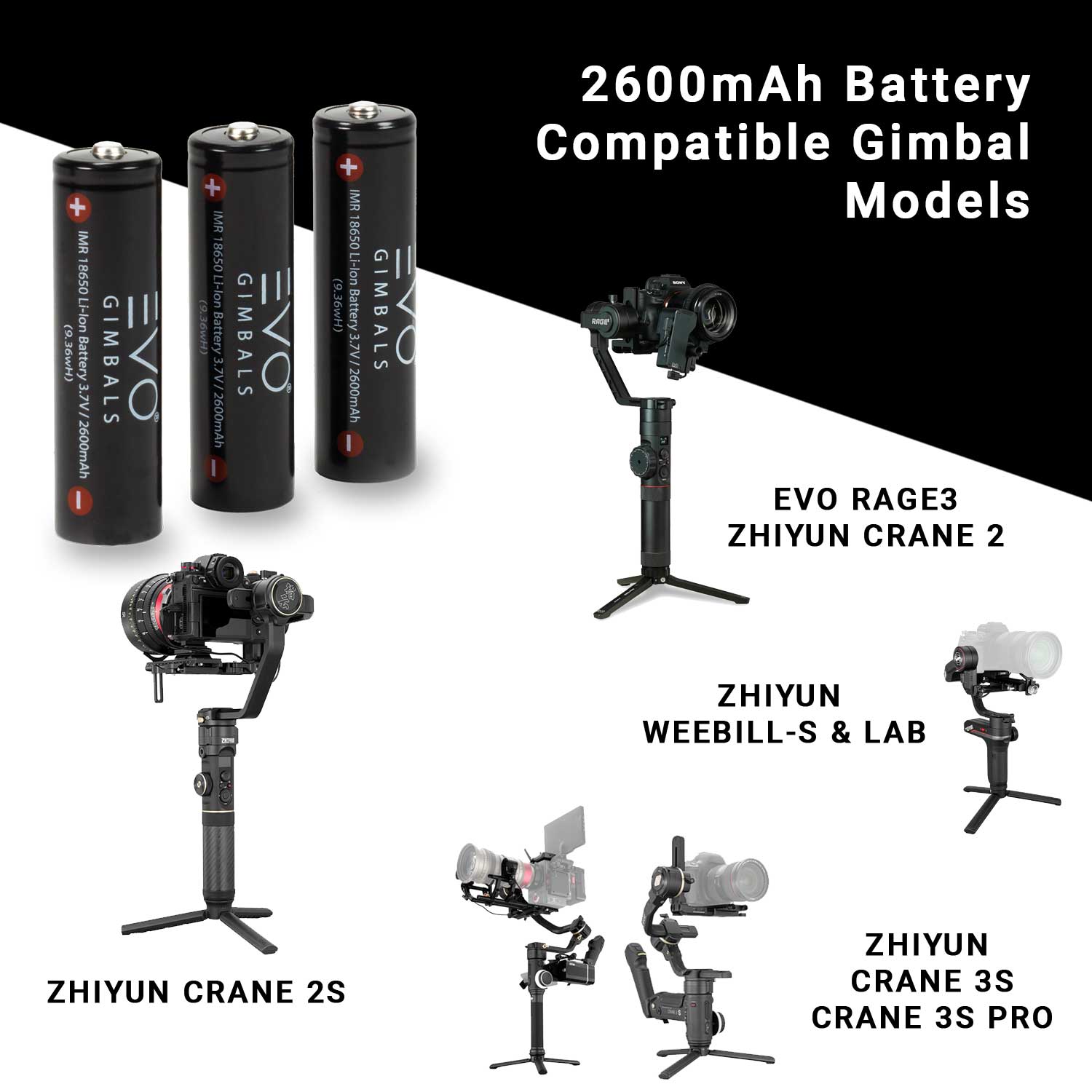 EVO Gimbals 2600mAh 18650 Rechargeable Gimbal Batteries for EVO RAGE3
