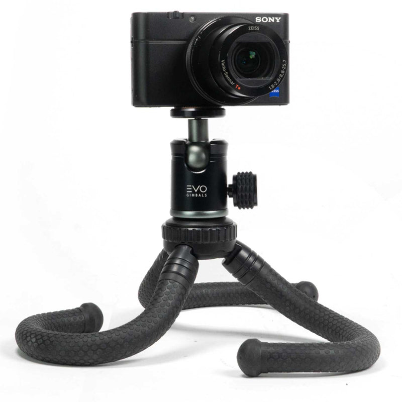 EVO GS-Flex Flexible Camera Tripod with 360 Ball Head - shown with Sony RX100 camera
