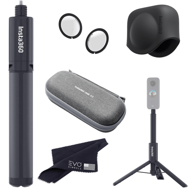 Insta360 Accessory Bundle with 2-in-1 Selfie Stick + Built In Tripod, ONE X2 Carry Case, Lens Guards and Lens Cap EVOGimbals.com 
