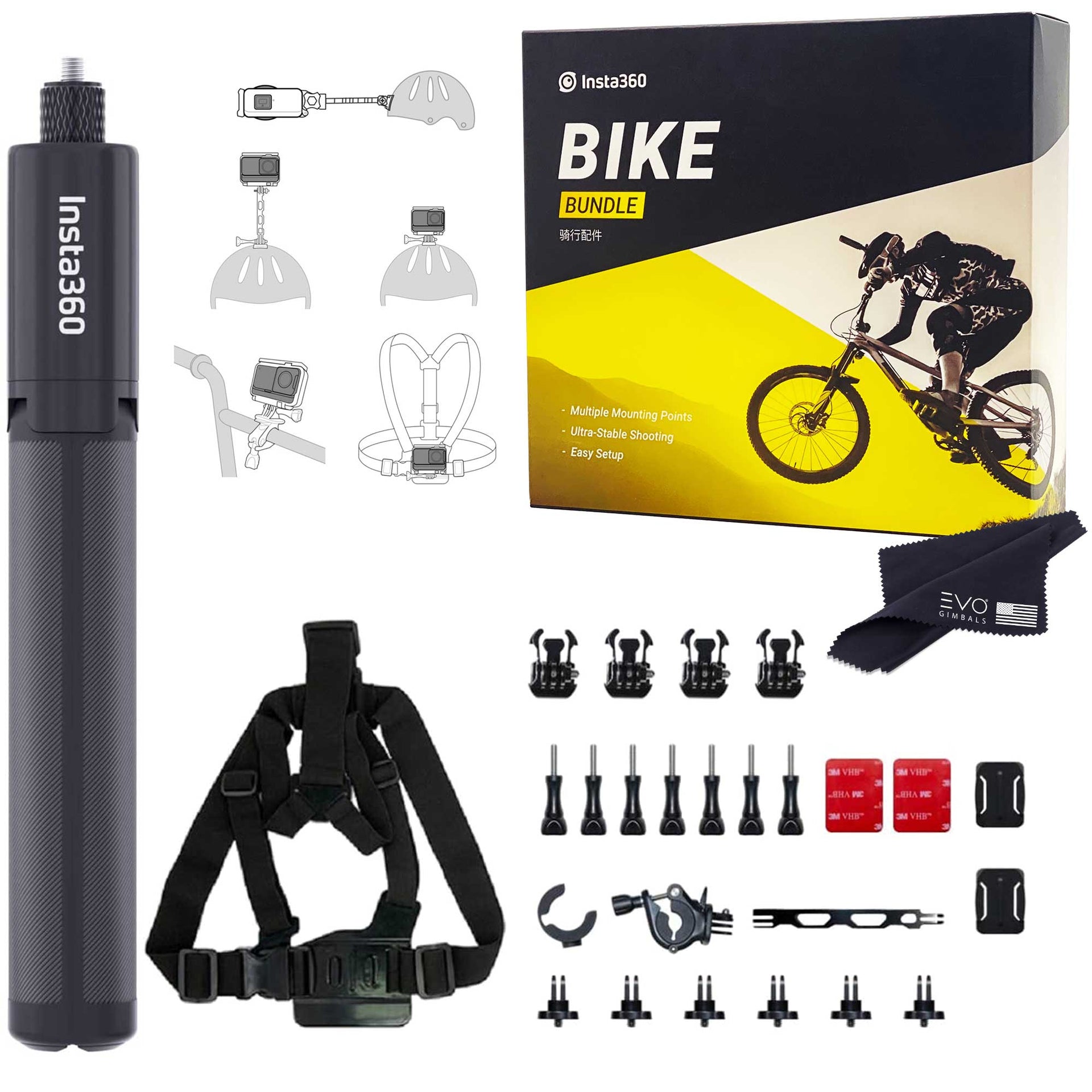 Insta360 Bike Mount Bundle with Chest Strap, Handlebar Helmet Mounts