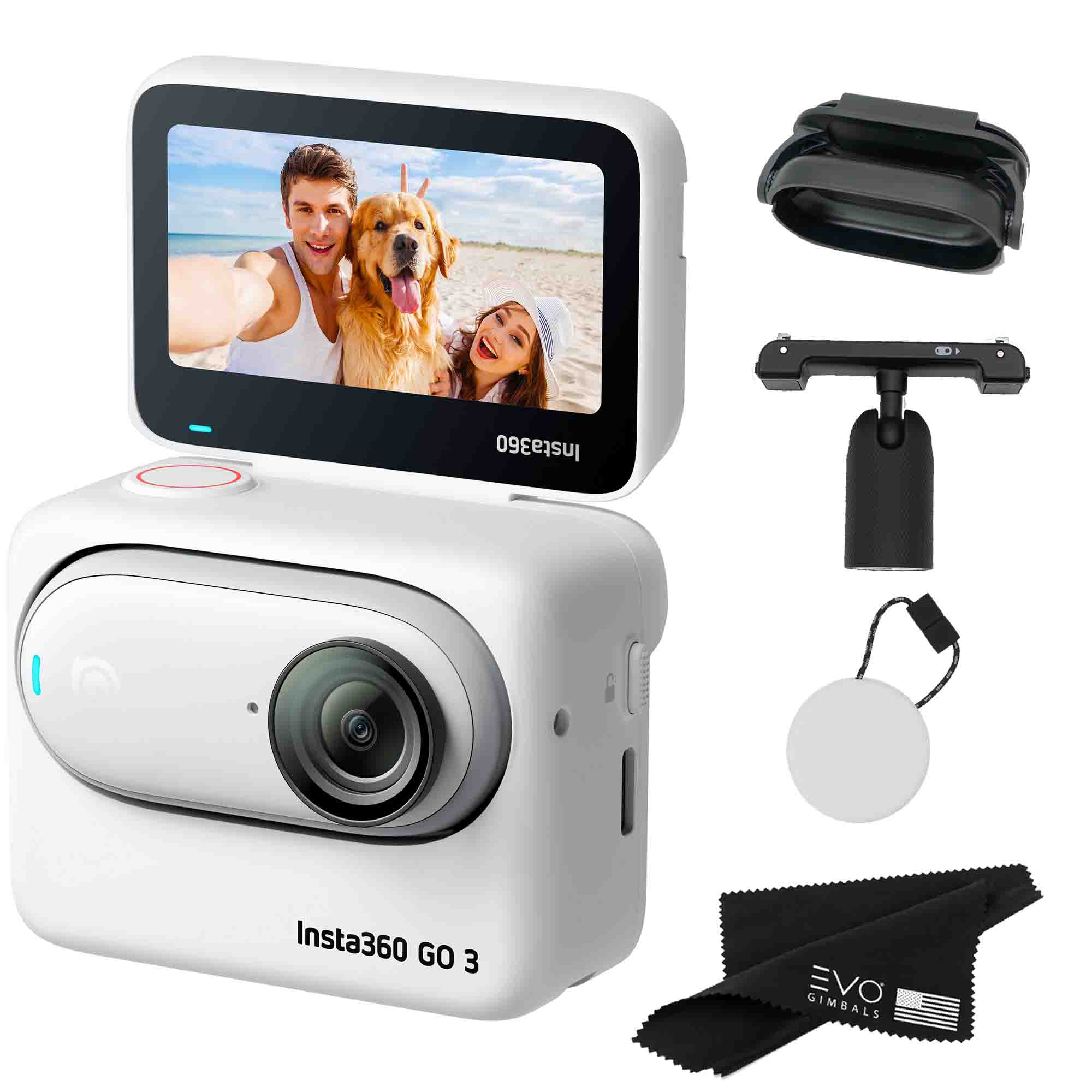 Insta360 GO 3 – Waterproof Mini Action Camera with 2.7K 2720 Video & 2936x1088 photo, FlowState Stabilization, POV Capture, AI Auto Editing, Action Pod Touch Screen and Wearable Camera Accessories Action Camera EVOGimbals.com 128GB 
