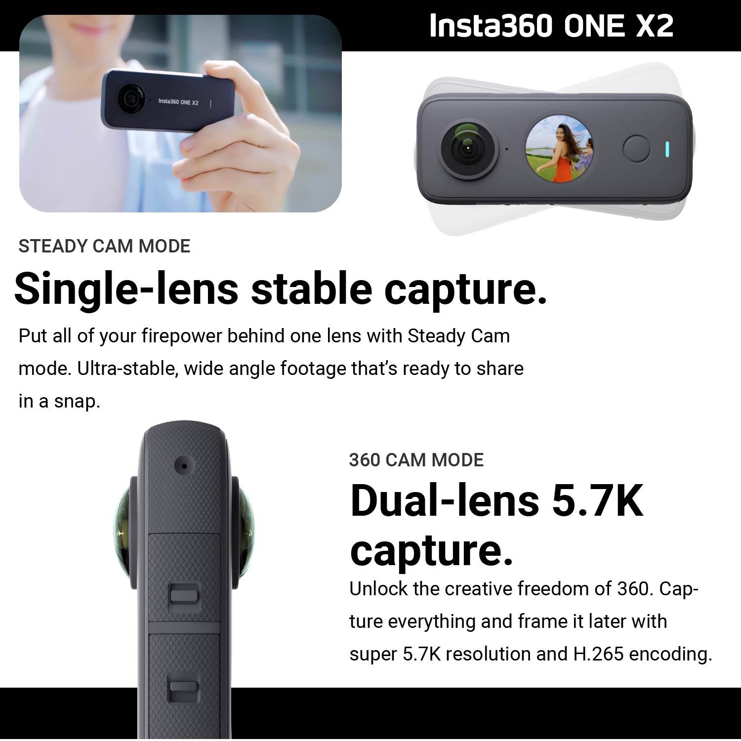 Insta360 ONE X2 360 Camera 5.7K 360 Video, 18MP 360 Photos