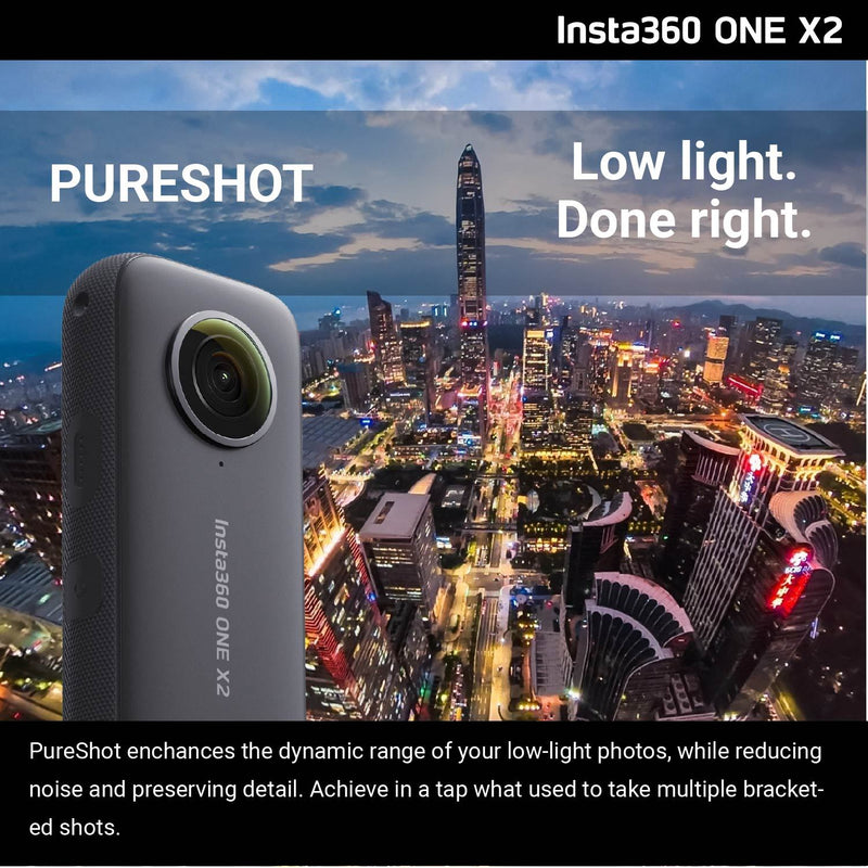 Insta360 One X2 360 Camera with Touchscreen - 5.7K30 360 Video, Front Steady Cam Mode, 18MP 360 Photo + InstaPano | Bundle Includes Invisible Selfie