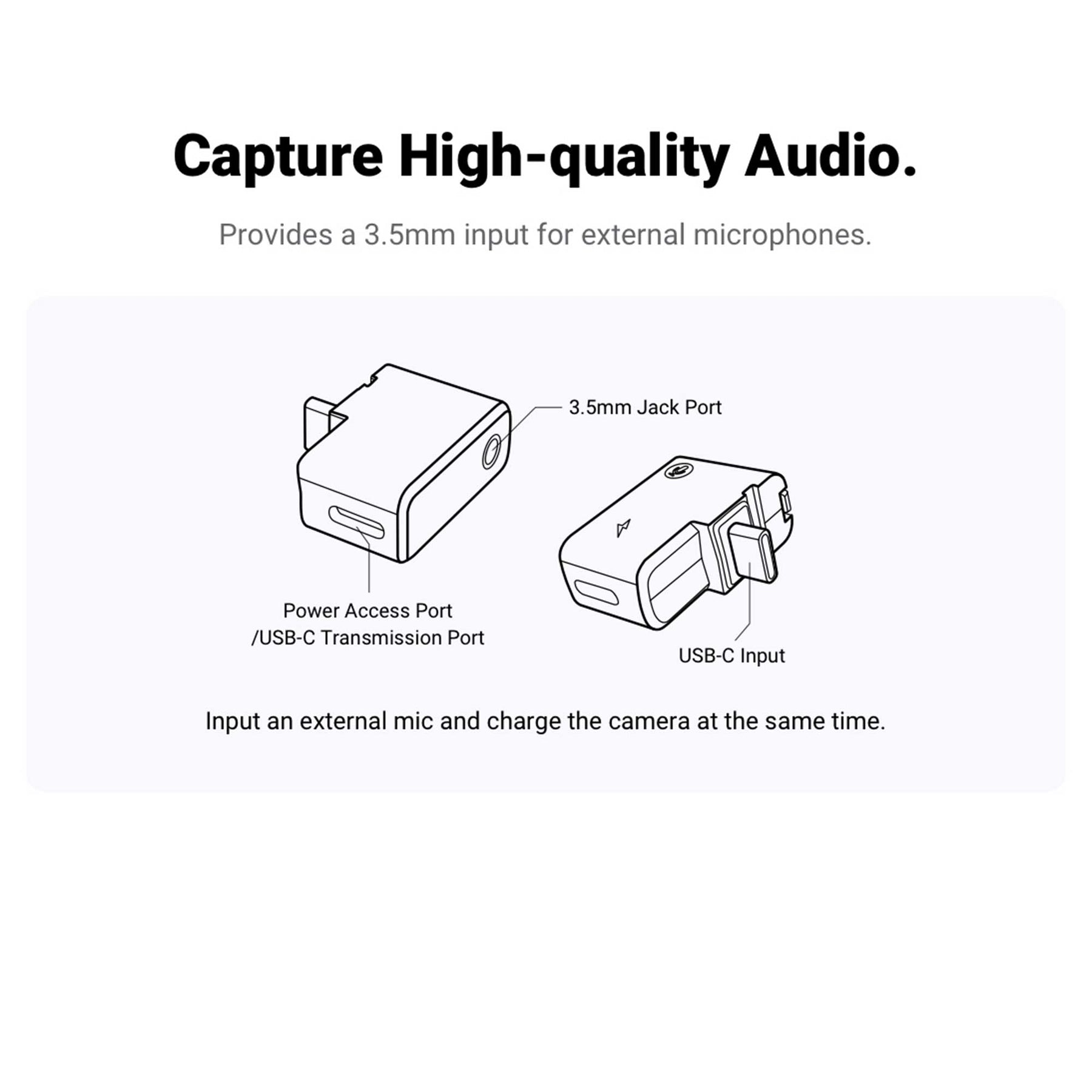 3.5mm Mic Adapter Charging Audio For Insta360 ONE X2/RS Camera