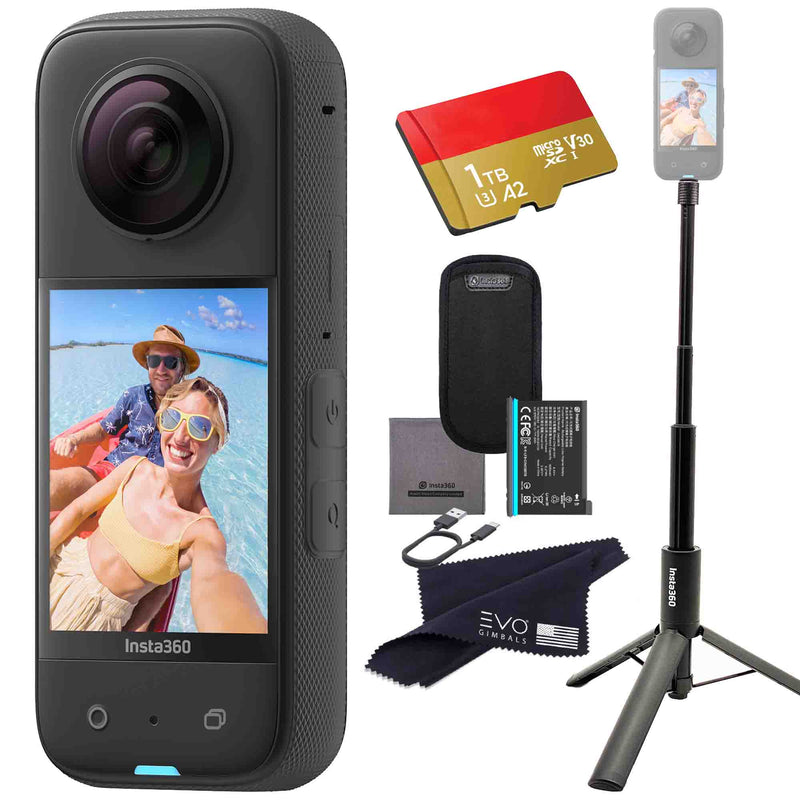 Insta360 X3 Bundle with 2-IN-1 Invisible Selfie Stick& SD card EVOGimbals.com 
