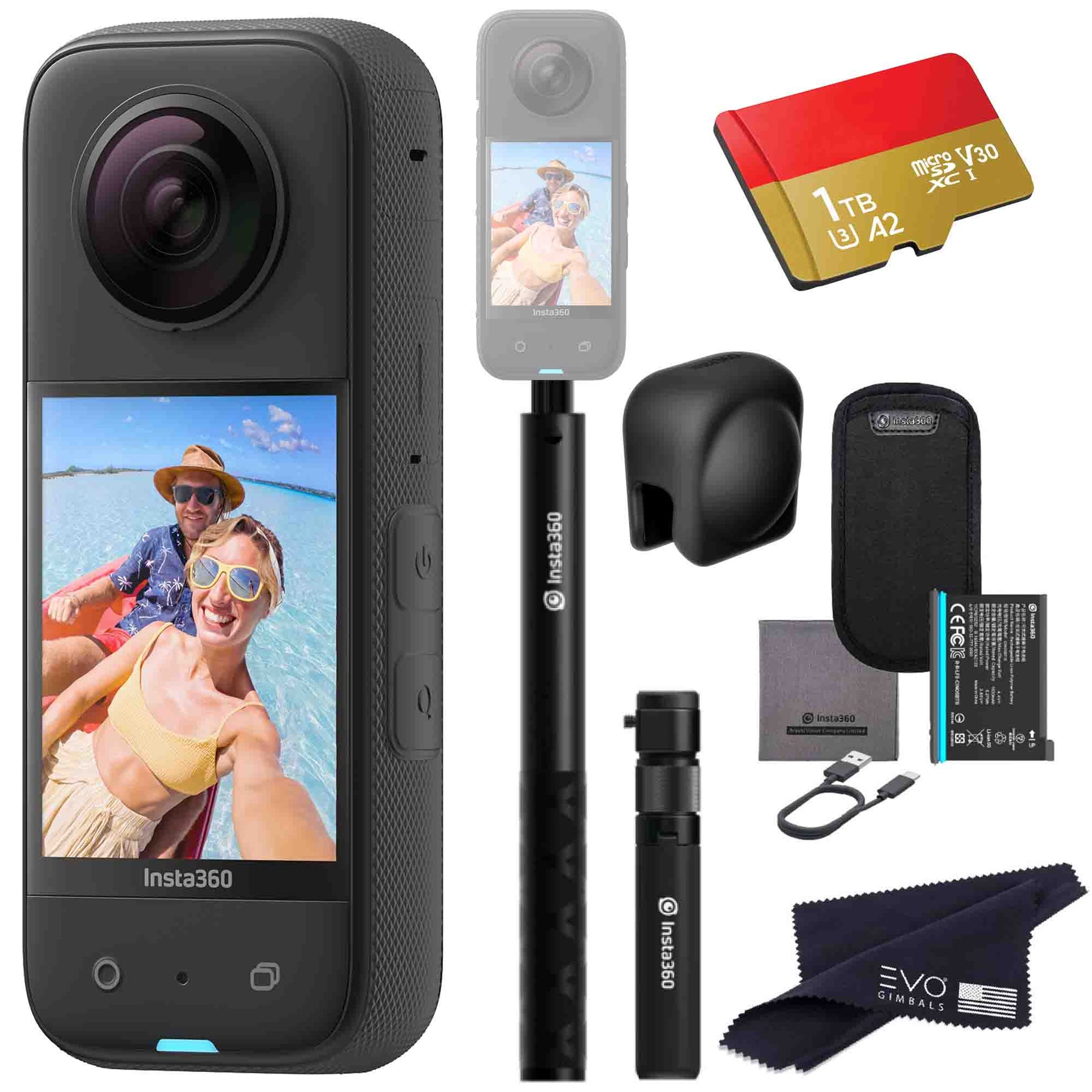 Insta360 X3 camera with Motorcycle bundle, Invisible selfie stick, Len