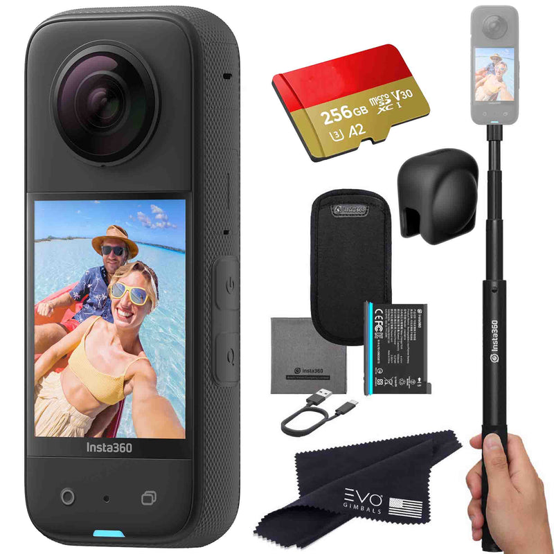 Insta360 X3 camera bundle with Invisible selfie stick, Lens Cap & SD card EVOGimbals.com Selfie Stick+LC+256gb 