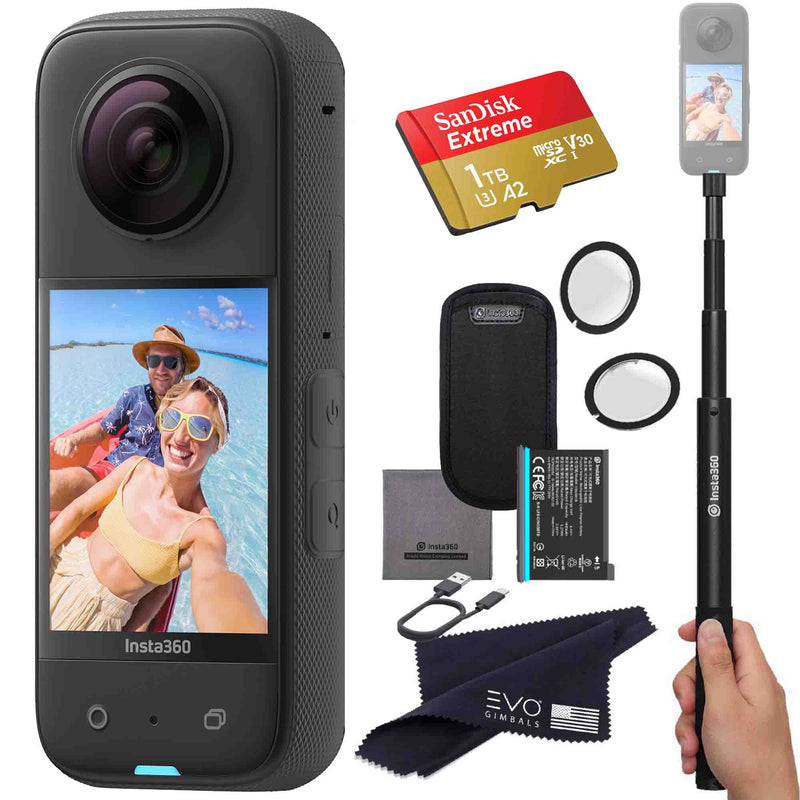 Insta360 X3 camera bundle with Invisible selfie stick, Lens guard & SD card EVOGimbals.com Selfie stick+LG+1TB 