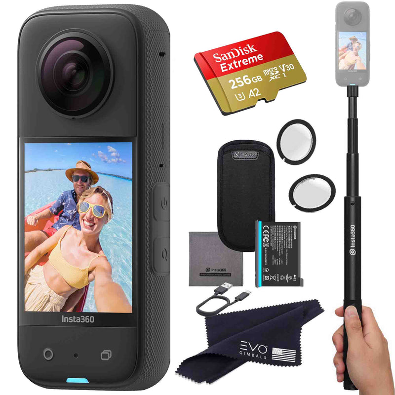 Insta360 X3 camera bundle with Invisible selfie stick, Lens guard & SD card EVOGimbals.com Selfie Stick+LG+256gb 
