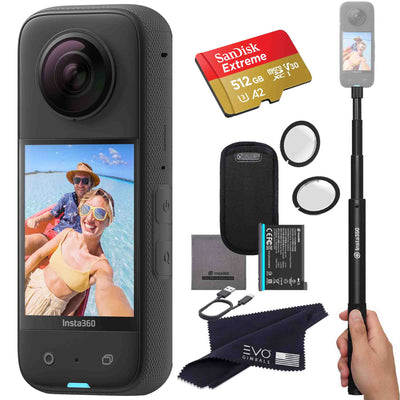 Insta360 X3 camera bundle with Invisible selfie stick, Lens guard & SD card EVOGimbals.com Selfie stick+LG+512GB 