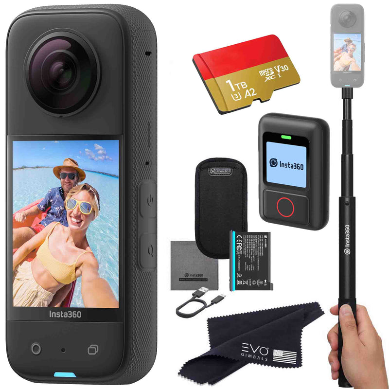 Insta360 X3 camera bundle with Invisible selfie stick, Remote & SD card EVOGimbals.com Selfie stick+Remote+1TB 