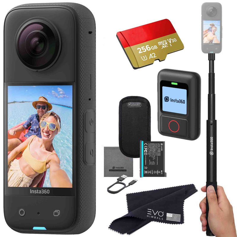 Insta360 X3 camera bundle with Invisible selfie stick, Remote & SD card EVOGimbals.com Selfie Stick+Remote+256gb 