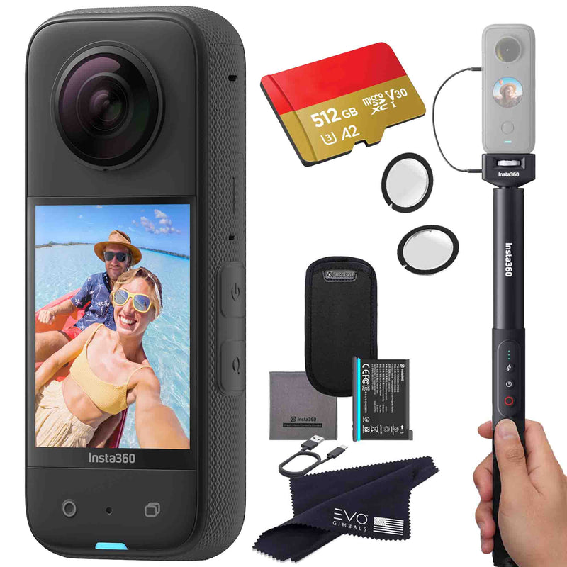 Insta360 X3 camera bundle with Power Invisible selfie stick, Lens guard & SD card EVOGimbals.com 