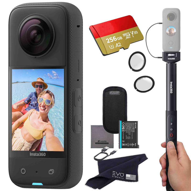 Insta360 X3 camera bundle with Power Invisible selfie stick, Lens guard & SD card EVOGimbals.com Power Selfie Stick+LG+256gb 