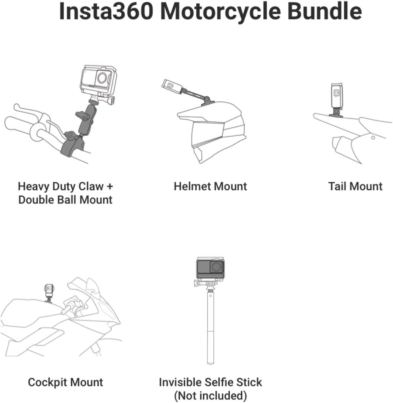 Insta360 with X3 camera Invisible bundle, stick, Len Motorcycle selfie