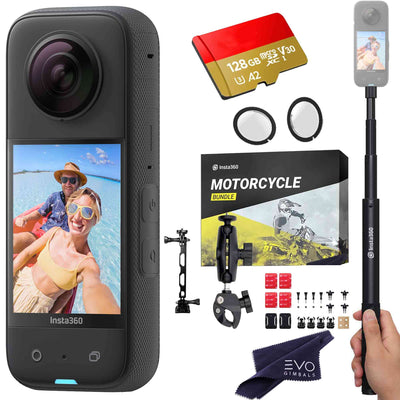 Insta360 X3 camera with Motorcycle bundle, Invisible selfie stick, Lens guard & SD card EVOGimbals.com MOTO+Selfie stick+LG+128gb 