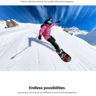 Insta360 X3 camera with Snow bundle, Invisible selfie stick, Lens Cap & SD card EVOGimbals.com 