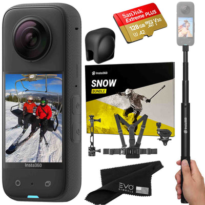 Insta360 X3 camera with Snow bundle, Invisible selfie stick, Lens Cap & SD card EVOGimbals.com Snow+Selfie stick+LC+128gb 