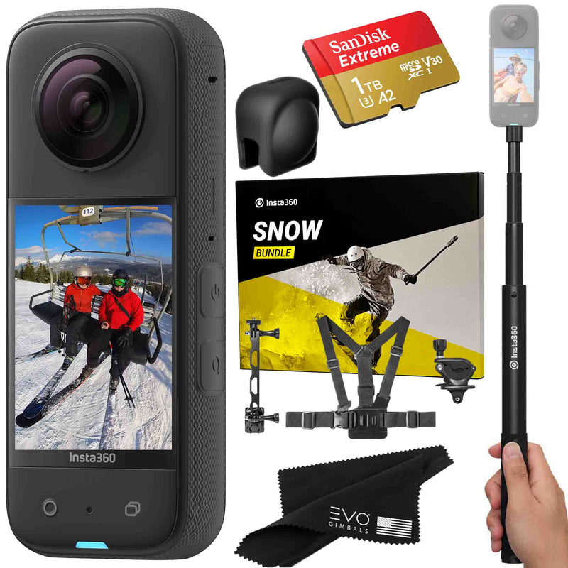 Insta360 X3 camera with Snow bundle, Invisible selfie stick, Lens Cap & SD card EVOGimbals.com Snow+Selfie stick+LC+1TB 