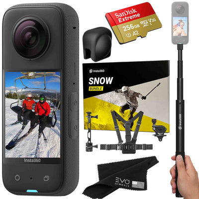 Insta360 X3 camera with Snow bundle, Invisible selfie stick, Lens Cap & SD card EVOGimbals.com Snow+Selfie Stick+LC+256gb 