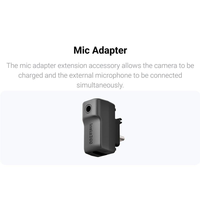 Insta360 X3 Mic Adapter, External Microphone Adapter for Insta360 X3 Camera,Type-C and 3.5mm Audio Ports Support Charging While Recording EVOGimbals.com 