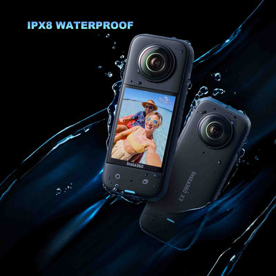 Insta360 X3 - Waterproof 360 Action Camera Bundle Includes Extra 2 Batteries, Charger, Invisible Selfie Stick, Lens Guard & Memory Card EVOGimbals.com 