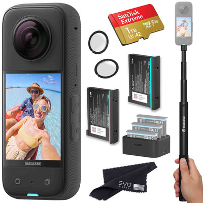 Insta360 X3 - Waterproof 360 Action Camera Bundle Includes Extra 2 Batteries, Charger, Invisible Selfie Stick, Lens Guard & Memory Card EVOGimbals.com 2 Batteries+charger+Selfie+LG+1TB 