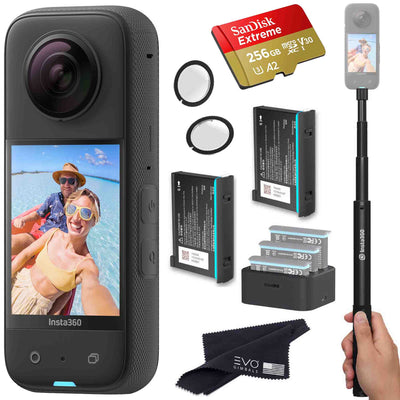 Insta360 X3 - Waterproof 360 Action Camera Bundle Includes Extra 2 Batteries, Charger, Invisible Selfie Stick, Lens Guard & Memory Card EVOGimbals.com 2 Batteries+charger+Selfie+LG+512GB 