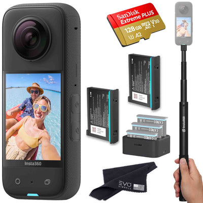 Insta360 X3 - Waterproof 360 Action Camera Bundle Includes Extra 2 Batteries, Charger, Invisible Selfie Stick & Memory Card Insta360 X3 EVOGimbals.com 2 Batteries+charger+Selfie+128gb 