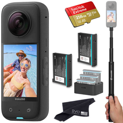 Insta360 X3 - Waterproof 360 Action Camera Bundle Includes Extra 2 Batteries, Charger, Invisible Selfie Stick & Memory Card Insta360 X3 EVOGimbals.com 2 Batteries+charger+Selfie+256gb 